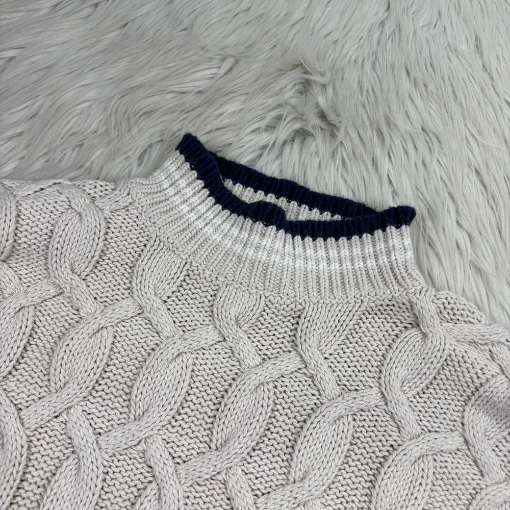 Vintage NY & Co Women's‎ M Mock Neck Chunky Cable-Knit Sweater Preppy Heritage